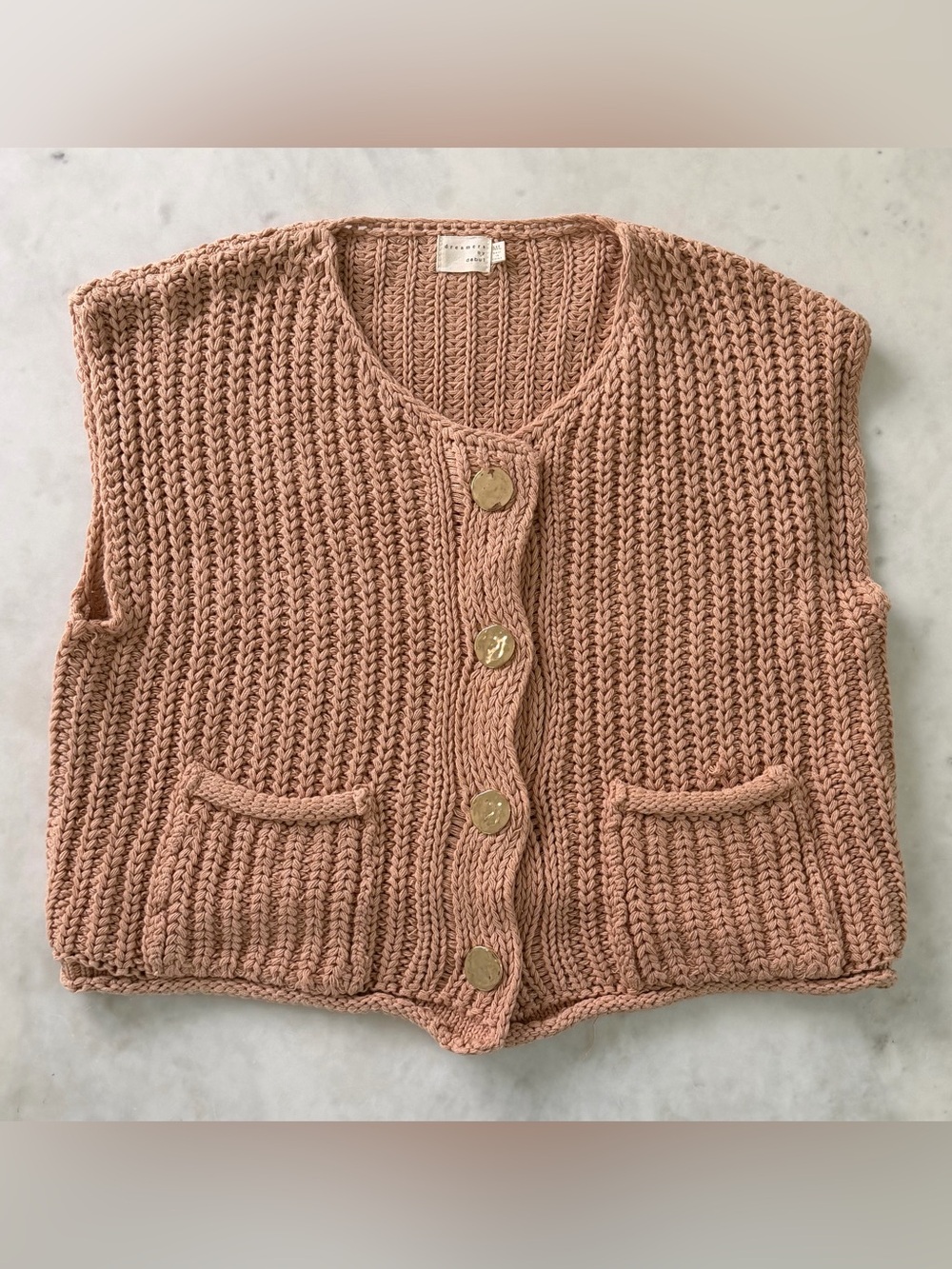 Sleeveless Chunky Knit Cardigan Vest in Dusty Rose - Picture 1 of 2